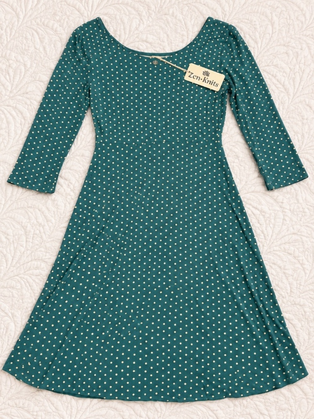 NWT Zen-Knits Teal Polka Dot Fit & Flare Dress Size Small